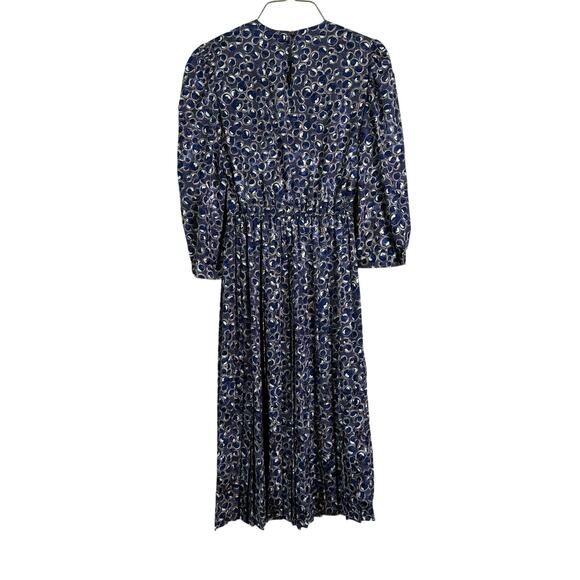 Lady Page Susan Page VINTAGE navy blue white jacquard print‎ midi dress MEDIUM - Picture 2 of 10